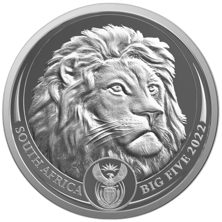 1 troy ounce platina munt Big Five leeuw 2022 voorkant