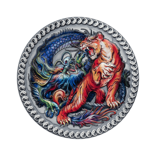 Thumbnail 50 grams silver coin tiger & dragon 2022 front