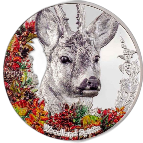 Thumbnail 1 troy ounce zilveren munt Woodland spirits - Hert Proof voorkant
