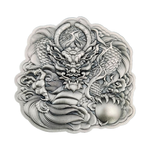 Thumbnail 2 troy ounce zilveren munt Fiji Dragon Shaped High Relief Antiqued 2022 voorkant