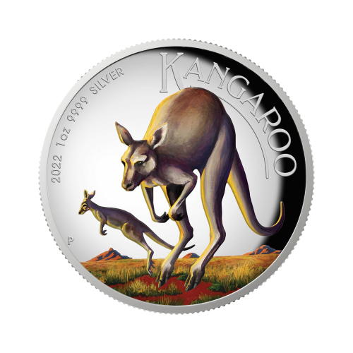 Thumbnail 1 troy ounce zilveren munt Australian kangaroo 2022 kleur voorkant
