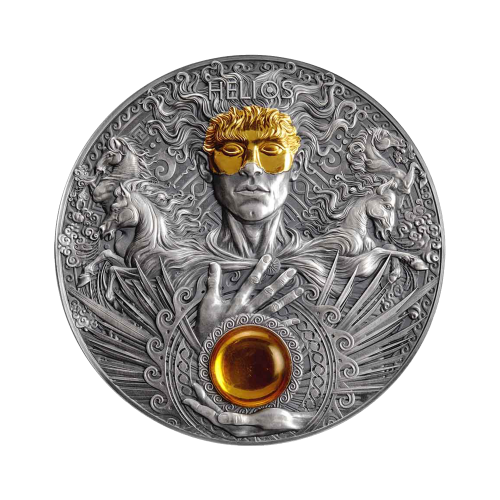 Thumbnail 3 troy ounce zilveren munt Helios antique finish 2022 voorkant