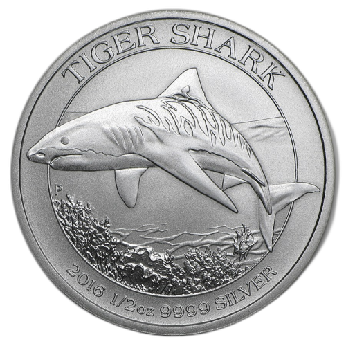 Thumbnail 1/2 troy ounce zilveren Tiger Shark munt 2016 voorkant