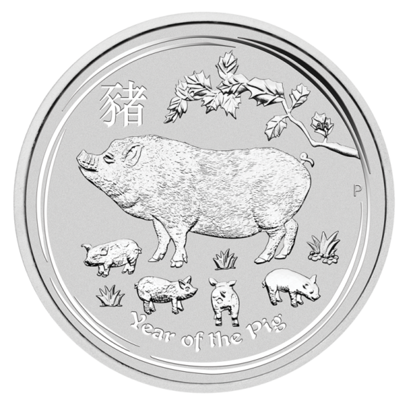 1 oz Lunar II Pig Silver Coin (2019)(Front)