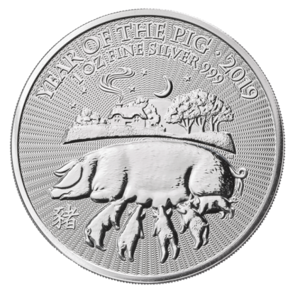1 oz Lunar UK Year of the Pig Silver Coin (2019)(Front)
