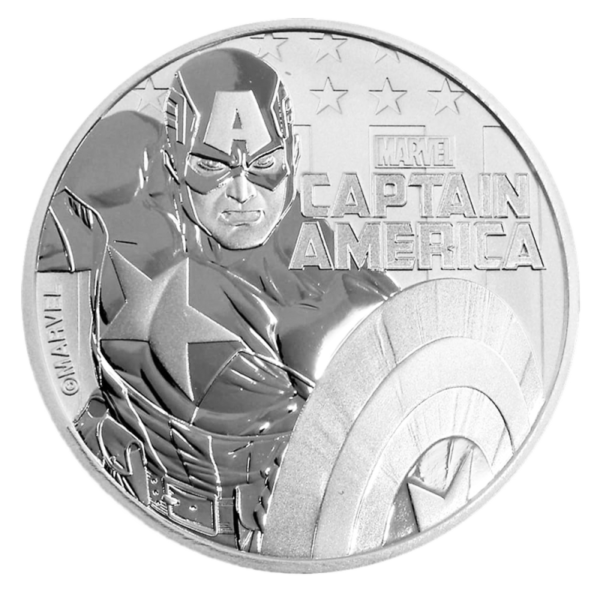 1 oz Marvel's Captain America Silver Coin (2019)(Front)