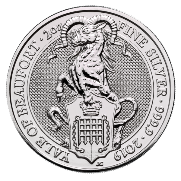 2 oz Queen's Beasts Yale of Beaufort Silver Coin (2019)(Front)