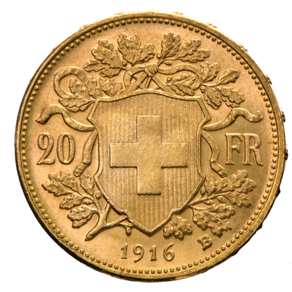 20 Swiss Francs, Vreneli, Gold(Back)