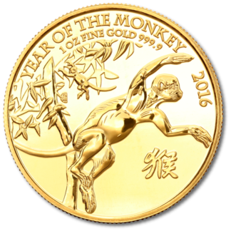 UK Lunar Year of the Monkey, 1oz Gold, 2016(Front)