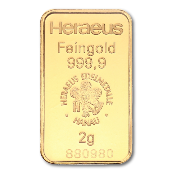 2g Argor Heraeus Kinebar Gold Bar(Back)