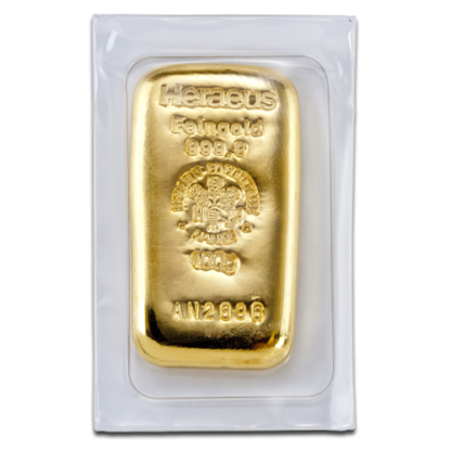 100g Gold Bullion | Heraeus Gold Bar | casted(Back)