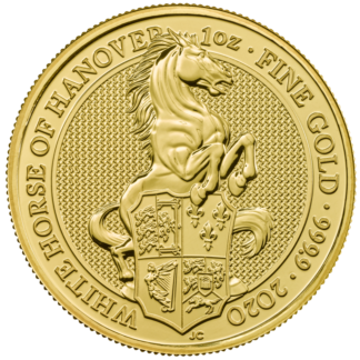 1 oz Queen's Beasts White Horse of Hanover Gold Coin (2020)(Front)