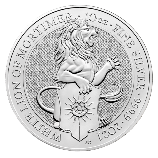 10 oz Queen's Beasts White Lion Silver Coin (2021)(Front)