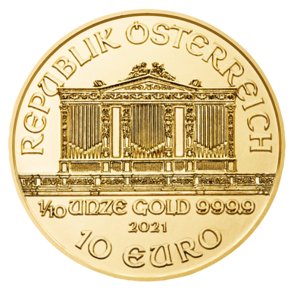 1/10 oz Vienna Philharmonic Gold Coin (2021)(Back)