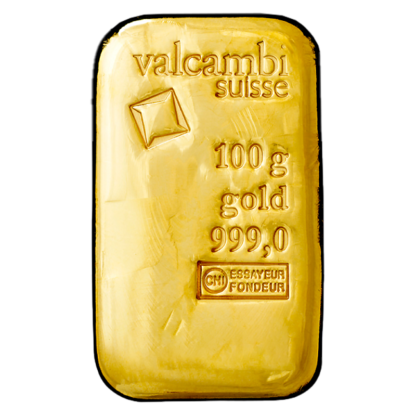 100g Gold Bar casted (Valcambi)(Front)