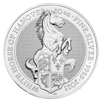 10 oz Queen's Beasts White Horse of Hanover Silver Coin (2021)(Front)