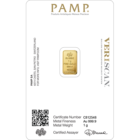 1g Gold Bar | PAMP Fortuna(Back)