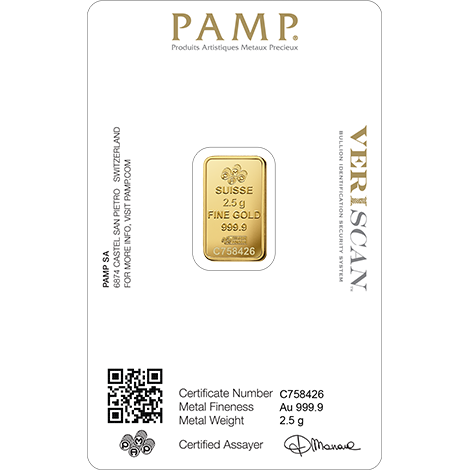 2.5g Gold Bar | PAMP Fortuna(Back)