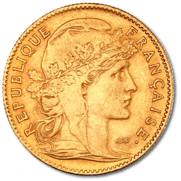 10 French Francs Marianne Rooster Gold Coin (1899-1914)(Back)
