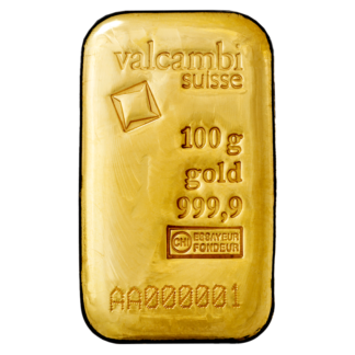 100g Gold Bar casted (Valcambi)(Front)