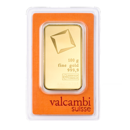 100g Gold Bar | Valcambi | Minted(Front)