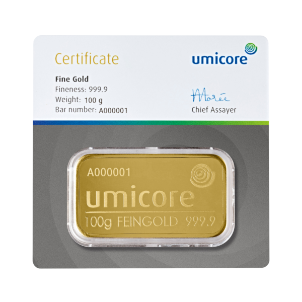 100g Gold Bar | Umicore(Front)