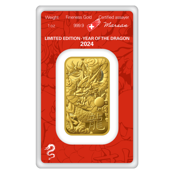 1 oz Gold Bar | Argor-Heraeus | Year Of The Dragon | 2024(Front)